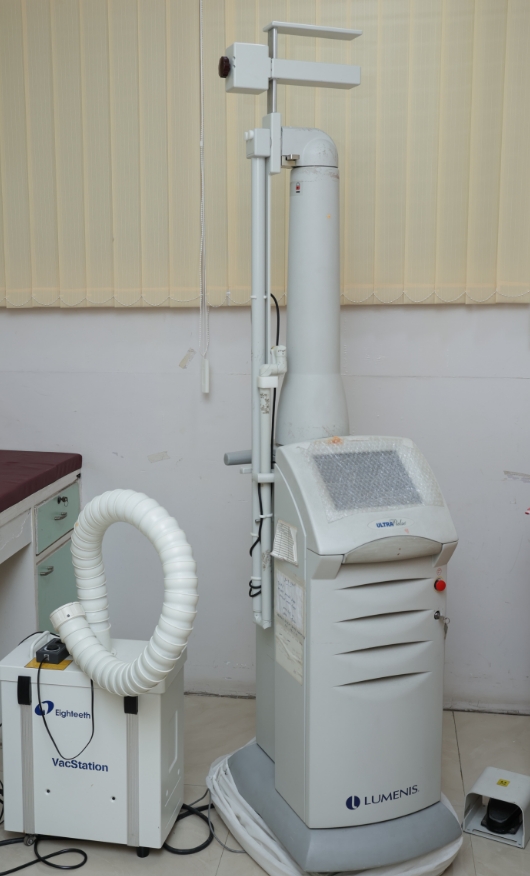 A piece of laser equipment at AKJ Skin and Laser Clinic in Chennai