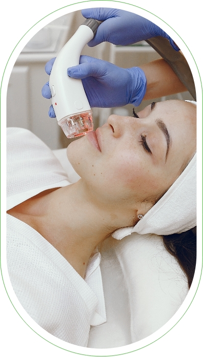 A young lady undergoing a laser skin treatment.