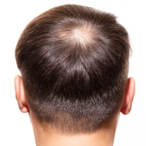 A male patient showing a visible scalp because of hair loss before PRP treatment.