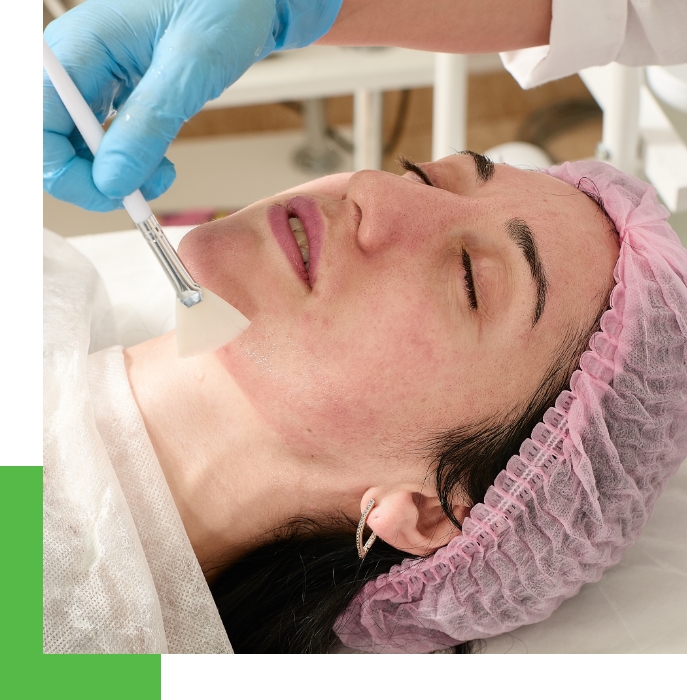 A woman undergoing a cosmetic skin care procedure.